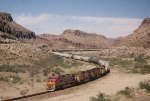 BNSF 619 leads its consist of general merchandise through Kingman Canyon